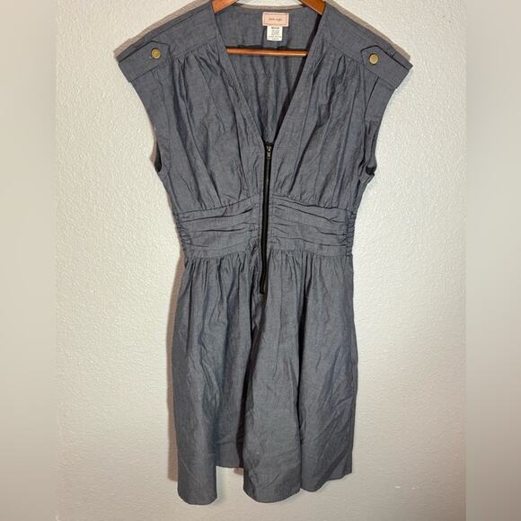 Love...ady Chambray Zip Front Sleeve Cut Dress Medium Made in USA - Picture 2 of 3